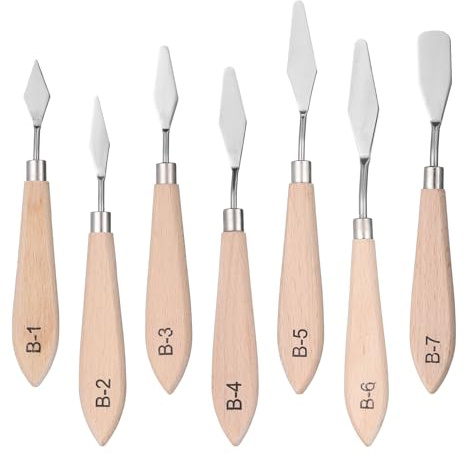 QUARKZMAN Coltello a Paletta per Pittura 6,30-7,48 Lama in Acciaio Inox Spatola Coltello per Palette con Design Foro Manico in Legno di Faggio per Olio Acrilico Tavolozza Colori