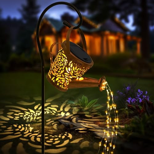 Carastek Lampes Solaires Extérieur Arrosoir Avec Guirlandes Lumineuses Décoration de Jardin Lanterne Solaire Décorative Métal pour L'extérieur pour Jardin Patio Passerelle (Roses)