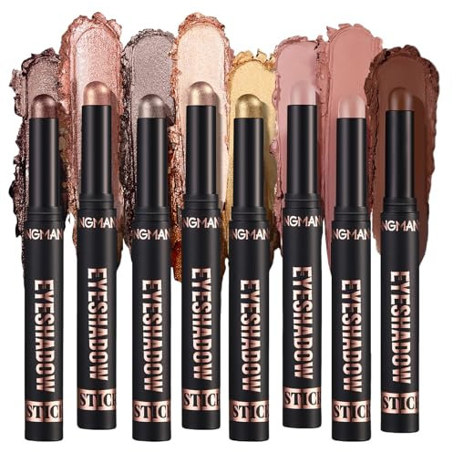 Flintronic 8PCS Eye Shadow Sticks Set, Waterproof Eyeshadow Stick, Highlighting Pigmented Eye Shadow Pencil Crayon, Soft Creamy Matte Shimmer Long Lasting Eyeshadow Pencil for Daily Makeup