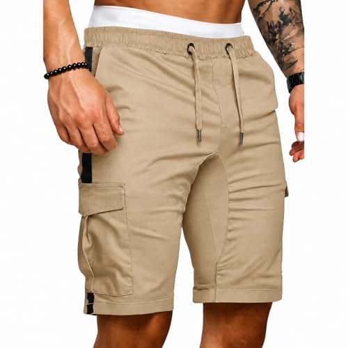 Geagodelia Short Cargo Homme Chino Bermuda Décontracté | Short Tactique d'été pour Homme, Doux et Respirant, Taille Élastique Cordon de Serrage, Tenue Randonnée Plage et Camping