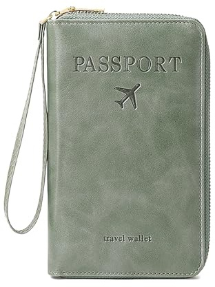 Copertura per passaporti in pelle PU, per passaporti, da viaggio, con chiusura lampo, per uomo e donna, copertura passaporto, in pelle PU, con chiusura lampo, verde, taglia unica, Bellezza di massa