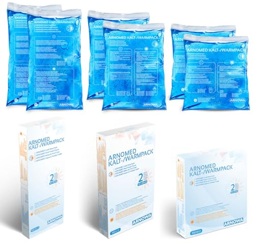ARNOMED® Återanvändbara kylkompresser med gel, 6x storlek M, L och XL [18 Stycken], återanvändbara kyl-/värmekompresser som kan värmas i mikrovågsugn, kylkompresser, kylkompresser