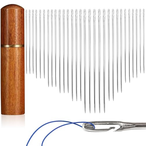 30 Piezas Agujas para Coser a Mano,6 Tamaños Agujas Autoenhebrables,Agujas de Coser Autoenhebrar Agujas Ciegas con Estuche de Madera para Personas Mayores y Ciegas