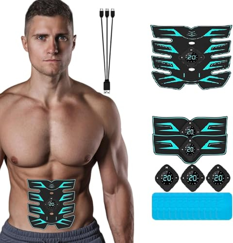 Focenat EMS Ceinture Abdominale Electrostimulation, Electrostimulateur Musculaire, 12 Modes et 20 Intensités, Rechargeable par USB, pour Abdomen, Bras, Jambes, Femme, Homme