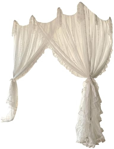 Aetherize Ciel de lit, Rideaux de lit Blancs Style Princesse française avec 3 Ouvertures pour la Protection, Rideaux à baldaquin romantiques pour Filles et Femmes