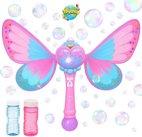 Kids Butterfly Bubble Wand, Light Up Automatic Bubbles Maker Machine with Bubble Solution, Magic Fairy Wand Outdoor Garden Bubbles Blower Activity Gift Toy Leak-Proof Design for Children Ages 3+ Years