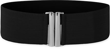 BlackButterfly Cinturón Elástico Mujer Hebilla Vertical | 7,5 cm de Ancho, Cierre Plateado, Ajuste Adaptable, Ideal para Uniforme, Tallas S-4XL
