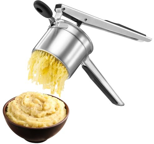 VonShef Kartoffelstampfer – Lebensmittelechte Edelstahl Kartoffelpresse mit Silikongriff – Spülmaschinengeeignete Obst- und Gemüsepresse, Robuste Lebensmittelpresse für Kartoffelbrei