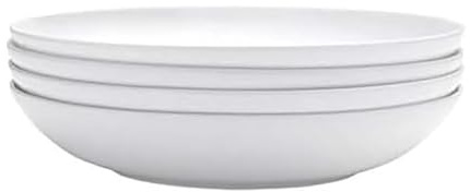 Mikasa Delray Bone China Pasta Bowls Set of 4, 9 Inch White Serving Bowls for Pasta, Salad, Soup, Lightweight and Durable Dinnerware