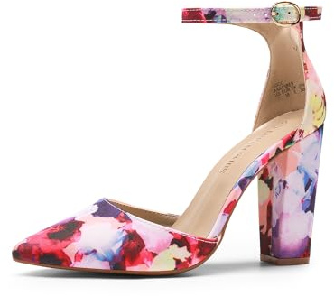 DREAM PAIRS Women's Coco High Heels Chunky Block Pumps Pointed Closed Toe Ankle Strap Dress Shoes,Size 10,Floral,Coco