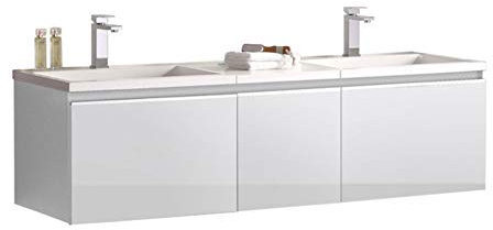 StoneArt Badmöbel Set mit Mineralguss Waschbecken und Unterschrank Waschtisch als Einzel- oder Doppelwaschbecken mit Unterschrank ohne Armaturen Milano ME-1600 weiß 160cm