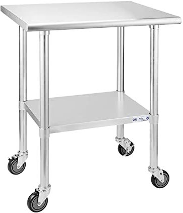 Hally Stainless Steel Table for Prep&Work 24 x 30 with Wheels Commercial