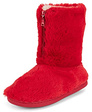 Polar Cremallera de espuma viscoelástica cubierta de piel sintética suela de goma interior exterior acogedor zapatillas de bota de lujo para mujer - Rojo - 40