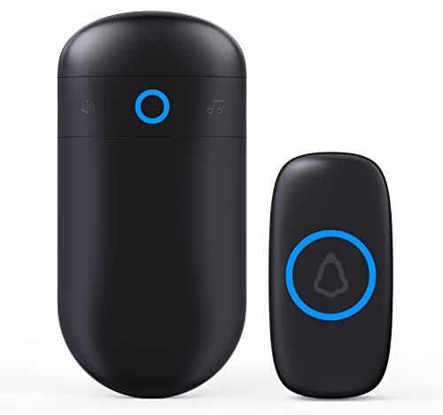 SECRUI Wireless Doorbell, IP55 Waterproof Battery Operated at 1000ft Range with 5 Level Volume, 52 Door Bells Chimes LED Flash Plug in Cordless DoorBells Kit for Home School Office - Black