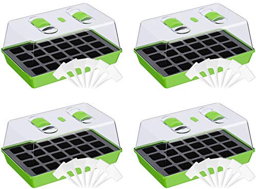 WELLGRO Anzuchtschale - Zimmergewächshaus mit belüftbarer Abdeckhaube und Pflanzschildern - 1, 2 oder 4 Stück - 38 x 24 x 19 cm, Stückzahl:4 Stück