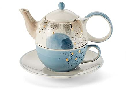 NY teemando® Tea för en uppsättning Belle keramik med guldstoppning, 4-delad kanna: 0,4 l, kopp: 0,2 l