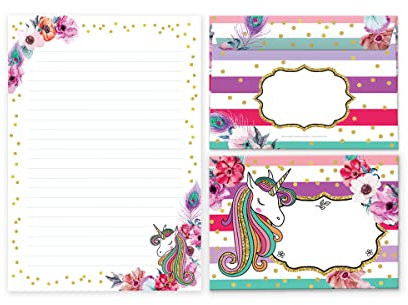 Briefpapier-Set Briefblock mit Umschlag für Mädchen Kindermotiv Einhorn (Block A5 mit 25 Blätter + 15 Umschläge)