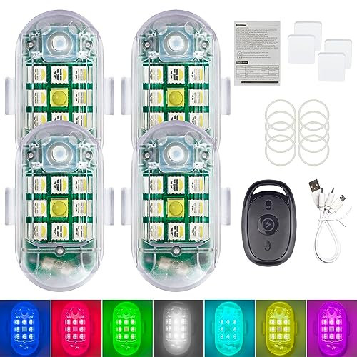 HARIKIKI Lot de 4 Pcs lumière stroboscopique Lampe Mini Drone, LED Voiture Exterieur de sécurité à éclairage Anti-Collision Lights à visibilité à 360 degrés avec Plusieurs Options de Mode d'éclairage