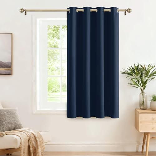 PONY DANCE Tenda Oscurante da Interno Confezionate Tenda Termica Isolante Corta per Cucina Curtain con Anelli per Casa 1 Pezzo L 132 x A 90 cm, Blu Scuro