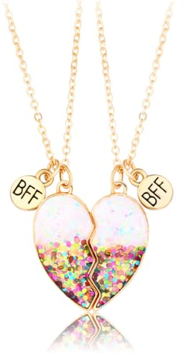 Collier Amitié Best Friends Lot de 2 pendentifs en forme de cœur violet BFF. Cadeau parfait pour les amis, les filles et les anniversaires.