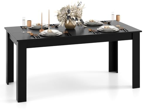 LIFEZEAL Table à Manger 160 x 80 x 77 cm pour 6-8 Personnes, Table Cuisine en Bois avec Pieds en Fome de L, Charge de 150 kg, Bar Bistrot Simple (Noir)