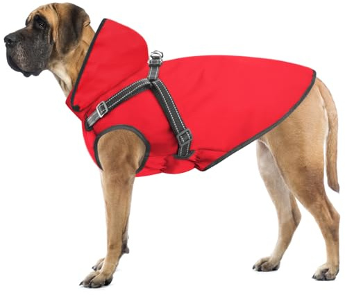 Mosucoirl Manteau de Pluie imperméable pour Chien à Capuche réfléchissant pour Chien Veste de Pluie réglable pour Chiens et Chiots de Petite Moyenne et Grande Taille(Rouge, L)