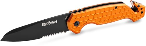Dönges Coltello di salvataggio con cuscinetti a sfera, coltello da pompiere con taglierina e rompivetro | Coltello di sicurezza con clip per cintura ideale per esterni, emergenze, vigili del fuoco