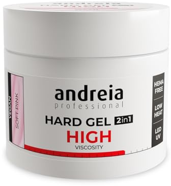 Andreia Professional Hard Nail Gel Biphasic 2-i-1 LED & UV-gel nagelbyggare – hög viskositet för hårda starka naglar, spetsar och förlängningar – färg mjuk rosa 200 g