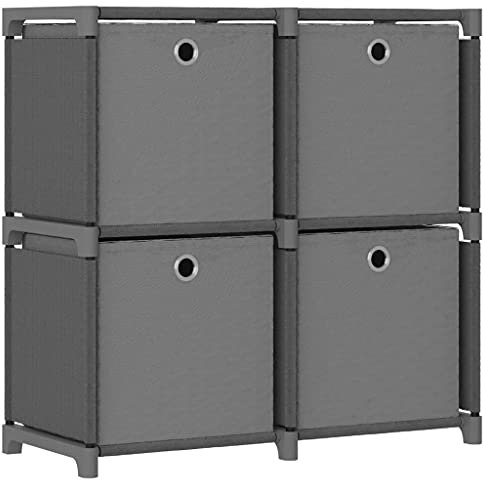Baziroo Estantería de salón con cubos con cajas, 4 compartimentos, gris, 69 x 30 x 72,5 cm, tela con puertas, cubos, organizador de vitrinas, armario con puertas, muebles de estudio, estanterías de