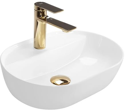 Rea Lavabo da appoggio Aura 42 Lavabo Bagno 30 x 42 x 12 cm in Ceramica (bianco)