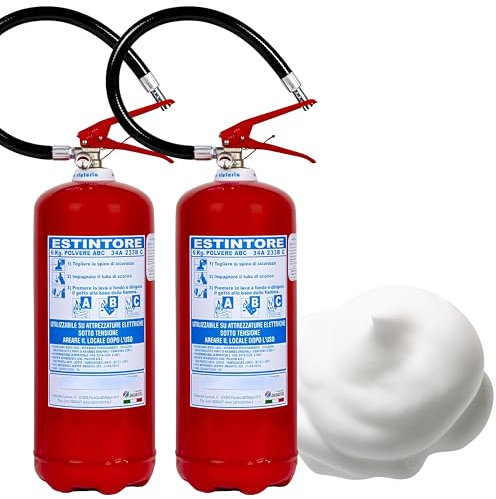 Set da 2 Estintori Polvere 6 KG - ANNO: 2025 + MANUALE USO E MANUTENZIONE - CERTIFICATO E OMOLOGATO A NORMA DI LEGGE + STAFFA E CARTELLO - Soluzione Sicurezza Antincendio Professionale