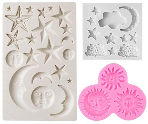 AIRTILY 3 Piezas De Forma De Estrella De La Luna, Forma De Decoración De Pastel, Molde para Hornear De Silicona, Herramienta De Postre, Requisito De Cocina.