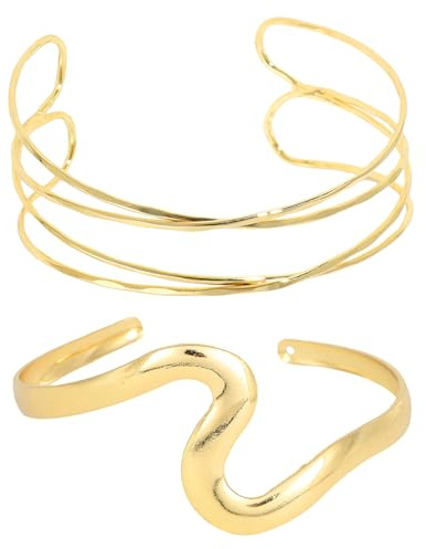 2 bracciali dorati con fascia in oro, bracciale avvolgente, bracciale a spirale dorata, regolabile, design minimalista, per feste, occasioni speciali e matrimoni, bigiotteria alla moda