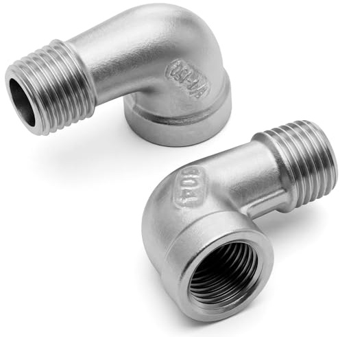 QWORK® 2 piezas conector de tubería, 90 grados, conectores de codo rosca macho de1/4 a hembra BSP de 1/4, acero inoxidable 304
