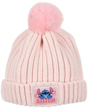 Disney Baby Stitch Cappello per Ragazze, Berretto Lavorato a Maglia con Pompon, Cappello Invernale per Bambina, Regalo per Bambine | Rosa