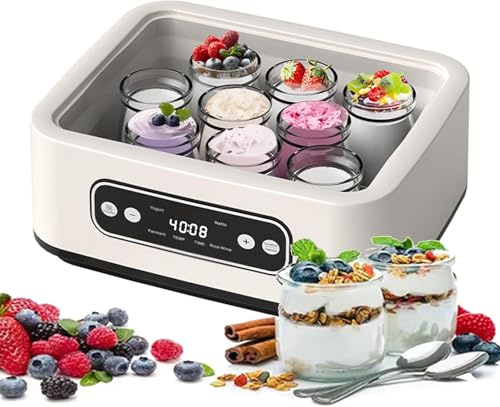 Automatic Yogurt Maker, Digital Yogurt Maker Machine with 9 Jars Adjustable Temperature 48H Time Control for Fresh Homemade Yogurt Dessert, Led Display Multi-Function Electric Yogurt Machine
