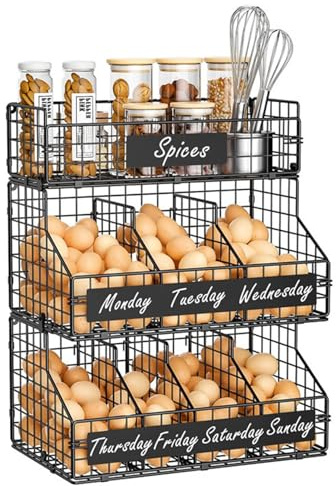 3 Tier Egg Holder for Worktop, Egg Storage Rack with 5 Dividers