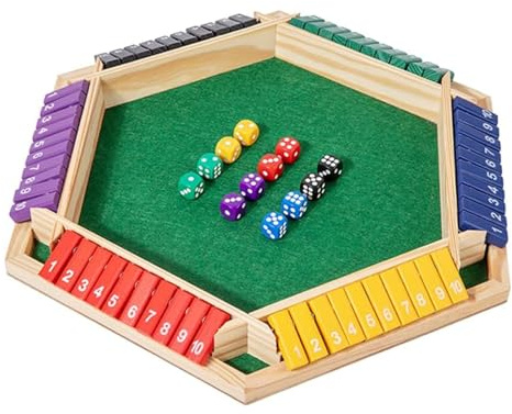 AMZLORD Nuovo gioco Shut The Box, gioco di dadi da 1 a 6 giocatori per adulti, bambini, famiglia, classico gioco da tavolo di dadi in legno per lezioni, feste, pub