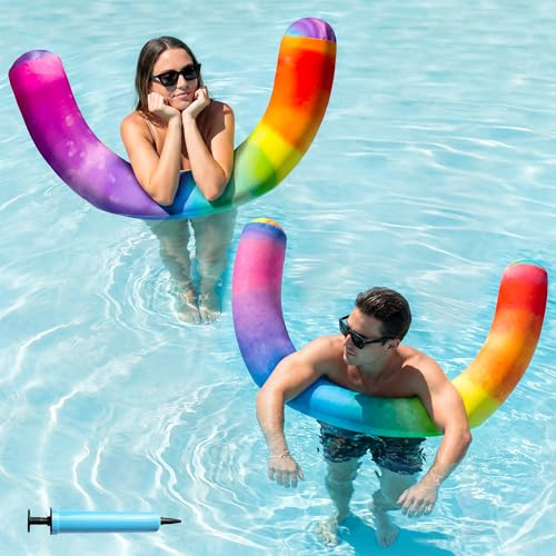FindUWill Inflatable Pool Noodles for Adults 2 Pack, Soft Fabric Quick-Drying Cover Large Swim Noodles with Premium Buoyancy, Pool Float Toys for Summer Party, Pool, Beach, Lake