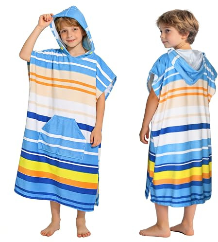 Kato Tirrinia badponcho strandhandduk barn, absorberande badrock badhandduk för 130–150 cm flickor pojkar, handduk surfponcho för strand simning camping bad