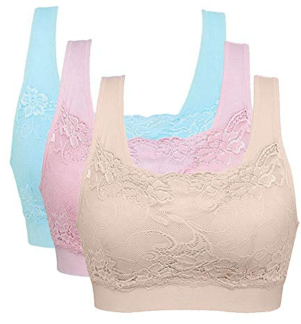 Litthing Women Sports Bra Seamless Comfortable Soft Breathable Ladies Lace Bras Removable Padded Tops Push up Underwear Packs for Yoga Fitness Exercise
