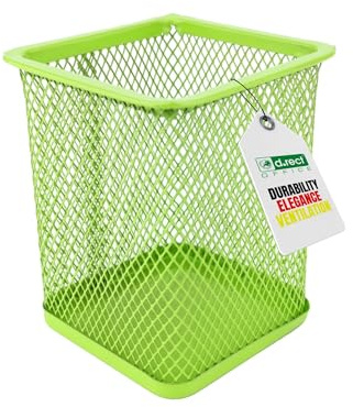 D.RECT Pot à crayons carré en métal | Porte-stylo cube en métal | Gobelet multifonction pour stylo à bille | conception de maille | Vert citron