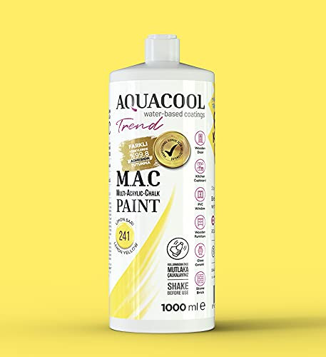 Happy Woody AquaCool - Pintura acrílica multisuperficie, tiza, mate, de secado rápido, para uso interior y exterior en muebles, madera, plástico, vidrio, cerámica, piedra (1000 ml, amarillo limón 241)