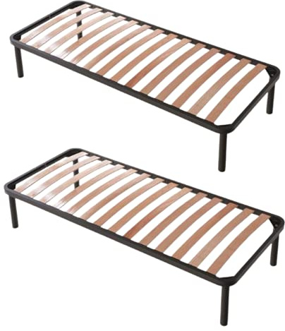 EVERGREENWEB -Kit Rete Letto singola 80x200 cm Ortopedica Singola Set composto da 2 reti con n.14 Doghe in Legno e Struttura in Acciaio, Piedi Avvitabili, Altezza Totale 35cm