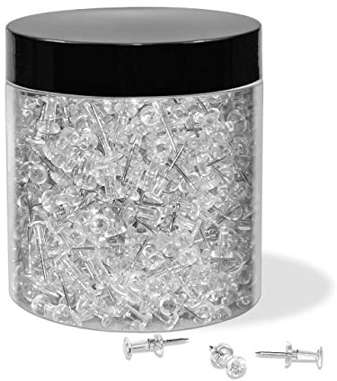 JIKIOU Push Pins Tacks 800 Count in Reusable Box, Standard Clear Thumb Tacks Steel Point and Clear Plastic Head for Wall Corkboard Map Calendar Photo Home Office Craft Projects Plastic Head Steel Pin