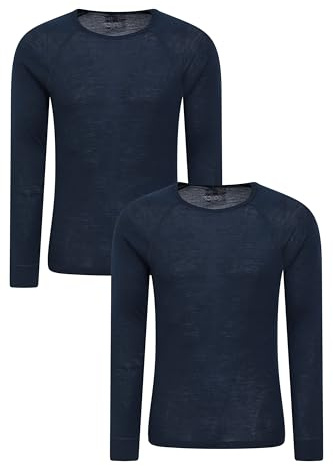 Mountain Warehouse Merino Mens Base Layer Top Multipack - Isotherm, Moisture Wicking & Quick Drying T-Shirt - Best for Autumn, Winter, Camping, Outdoors & Hiking Navy (2 Pack) L