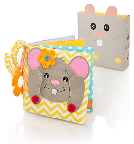 litfant® Original Babybuch - Maus Mathilda | Knisterbuch | Das interaktive Baby Stoffbuch zur Förderung von Motorik, Lernfähigkeit| Fühlbuch Montessori Buch für Mädchen und Jungen ab 3 Jahren