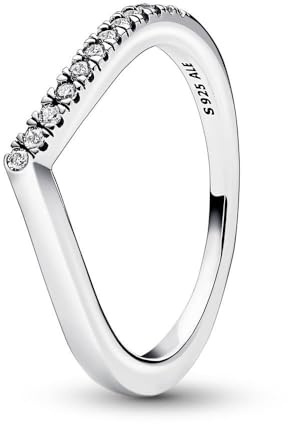 PANDORA Timeless Anello Wish per metà brillante in argento Sterling con zirconia cubica trasparente, 58
