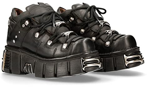 New Rock Bottines Cuir Noir Femme Chaussure Plateforme ICONIC 106 Black Woman Ankle Leather Shoes Boots M.106N-S16
