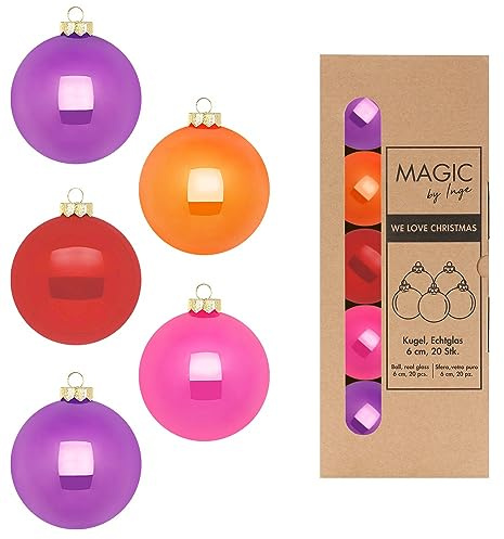 Weihnachtskugeln Glas 6cm x 20 Stück in Kartonbox Christbaumkugeln Set bunt Mix Party Time